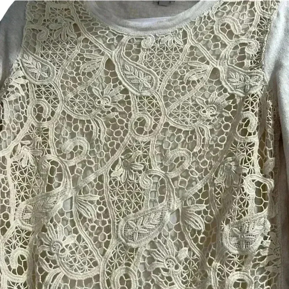 J. Crew Women's Ivory Lace Front Pullover Sweater Size S Long Sleeve - Picture 4 of 4